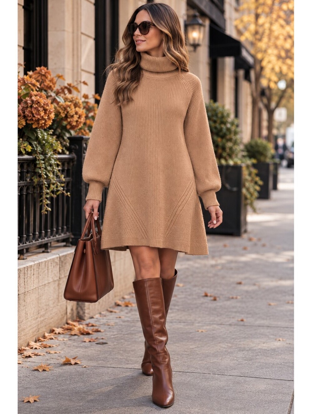 J.Crew Wool Cashmere Turtleneck Sweater Dress Camel Ribbed Knit Small